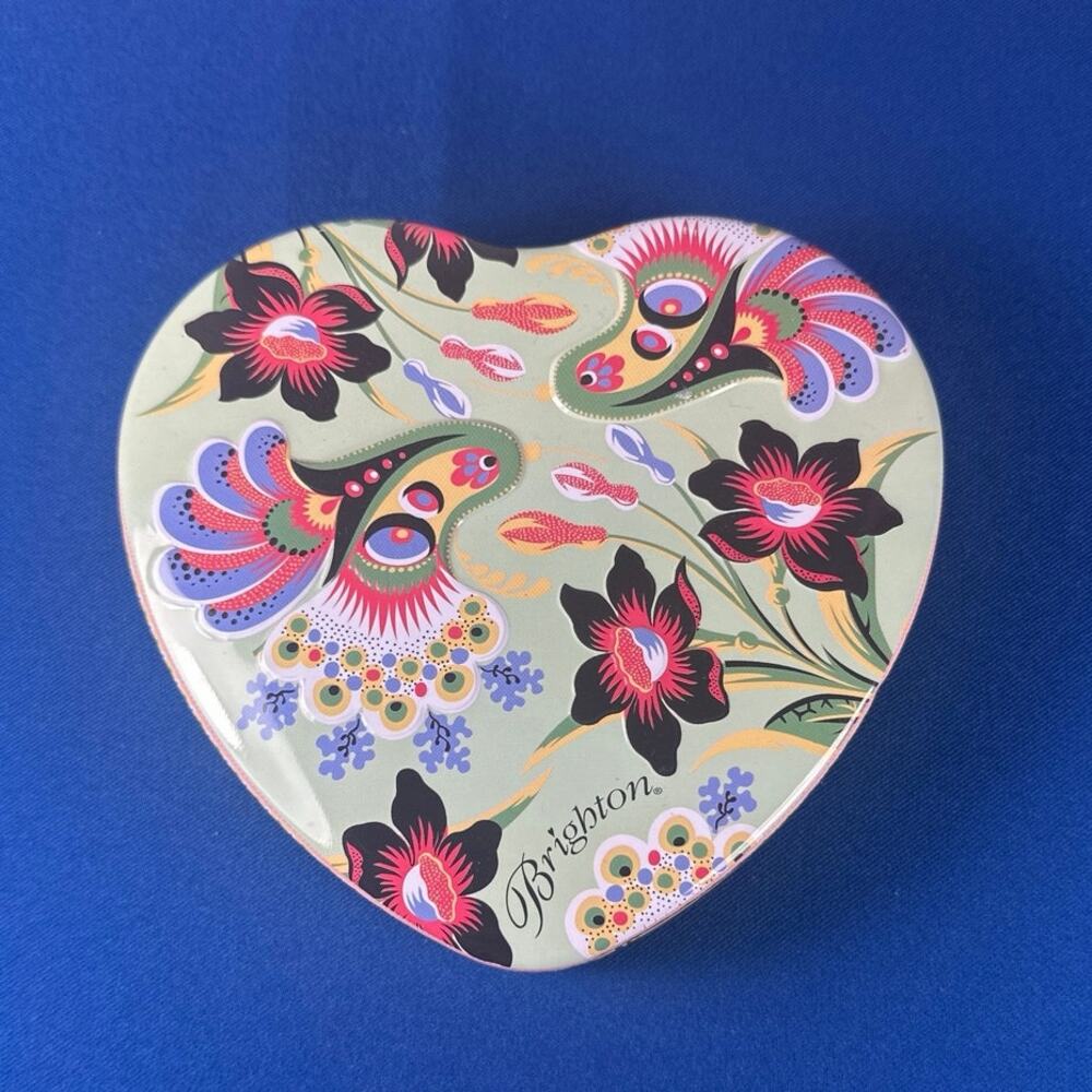 Brighton Jewelry Tin Trinket Box Heart-Shaped Floral